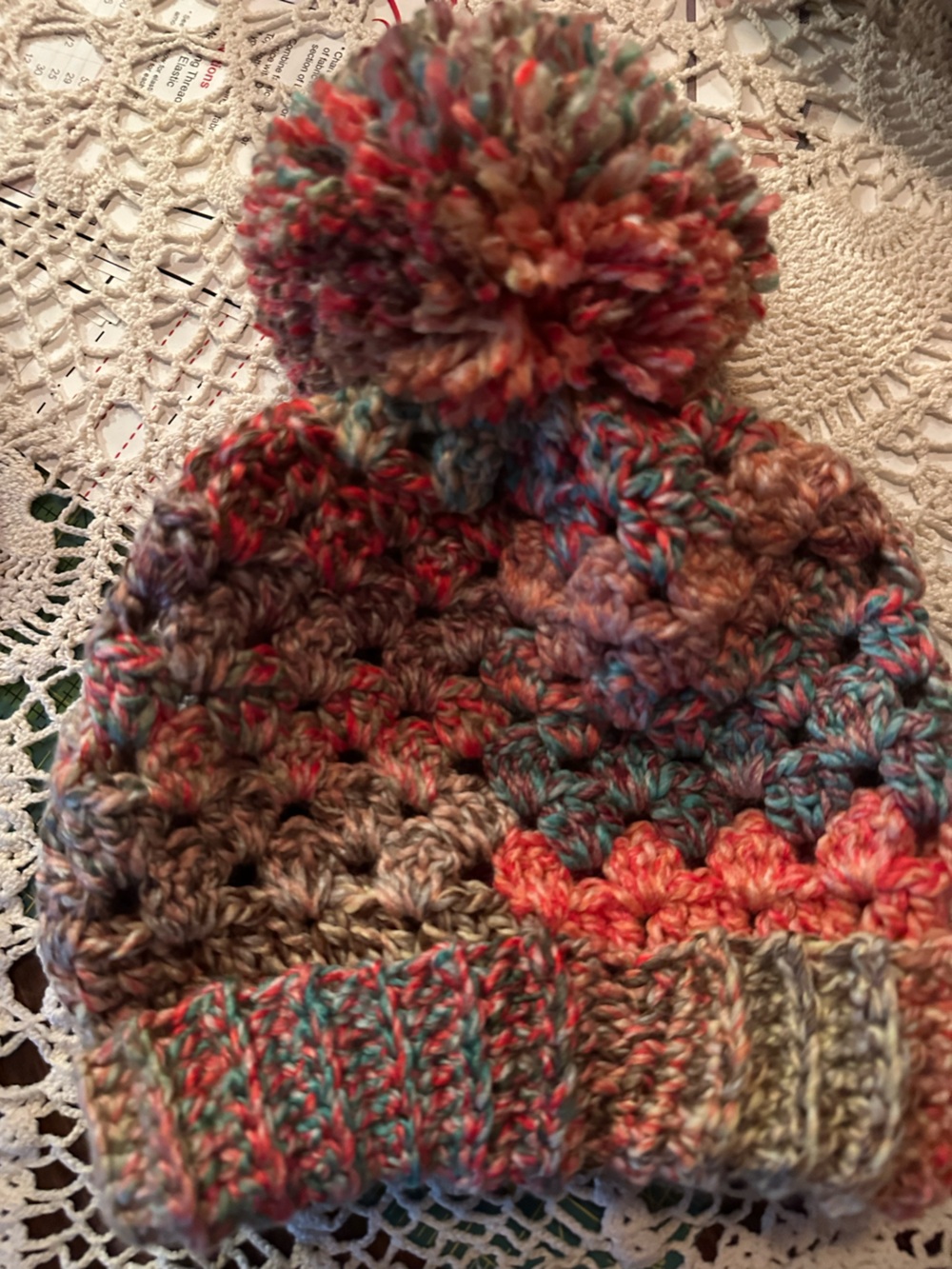 Handmade Multicolor Crochet Pom Beanie